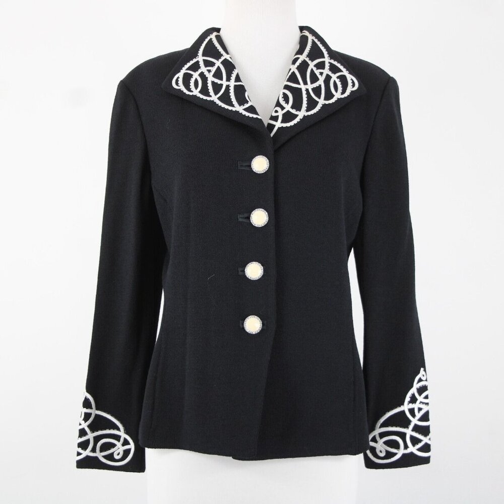 St John Evening Sz 8 Black White Paillette Rhinestones Santana Knit Jacket - Picture 11 of 16